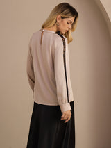 [Marrone Chiaro] SilkSilky-IT Long Sleeve Keyhole Neck Bluse 002