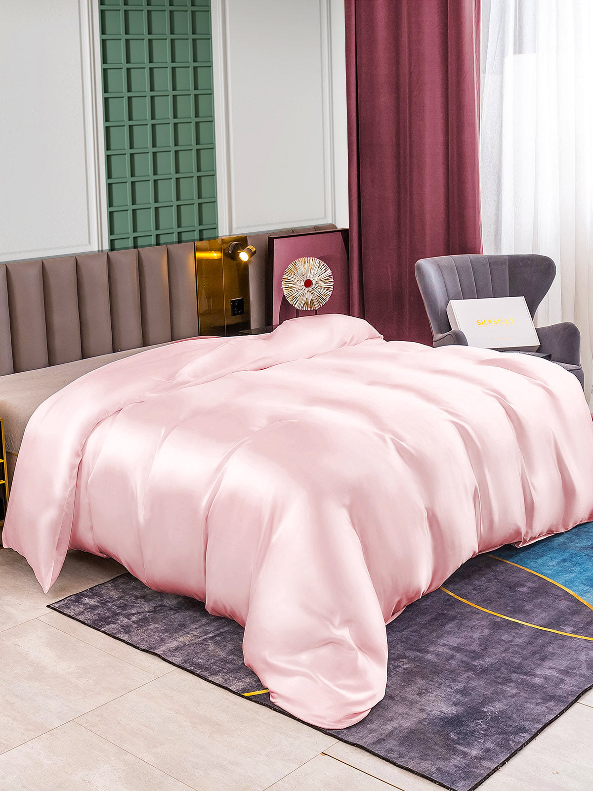 SilkSilky-IT 25Momme Seta pura Duvet Cover Rosa 001