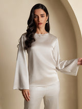 [Grigio Chiaro] SilkSilky-IT Long Sleeve Boat Neck Camicette 001