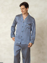 [Righe Navy] SilkSilky-IT 19Momme Seta pura Mens Pajamas 005,
