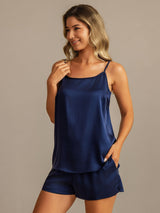 [Blu Scuro] SilkSilky-IT 19Momme Seta Senza maniche Camisole Set 007