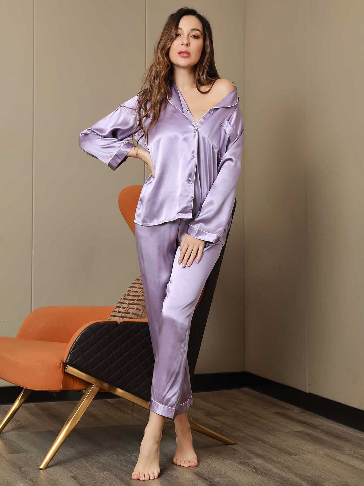 [Lavanda] SilkSilky-IT Seta pura Womens Pajamas 004