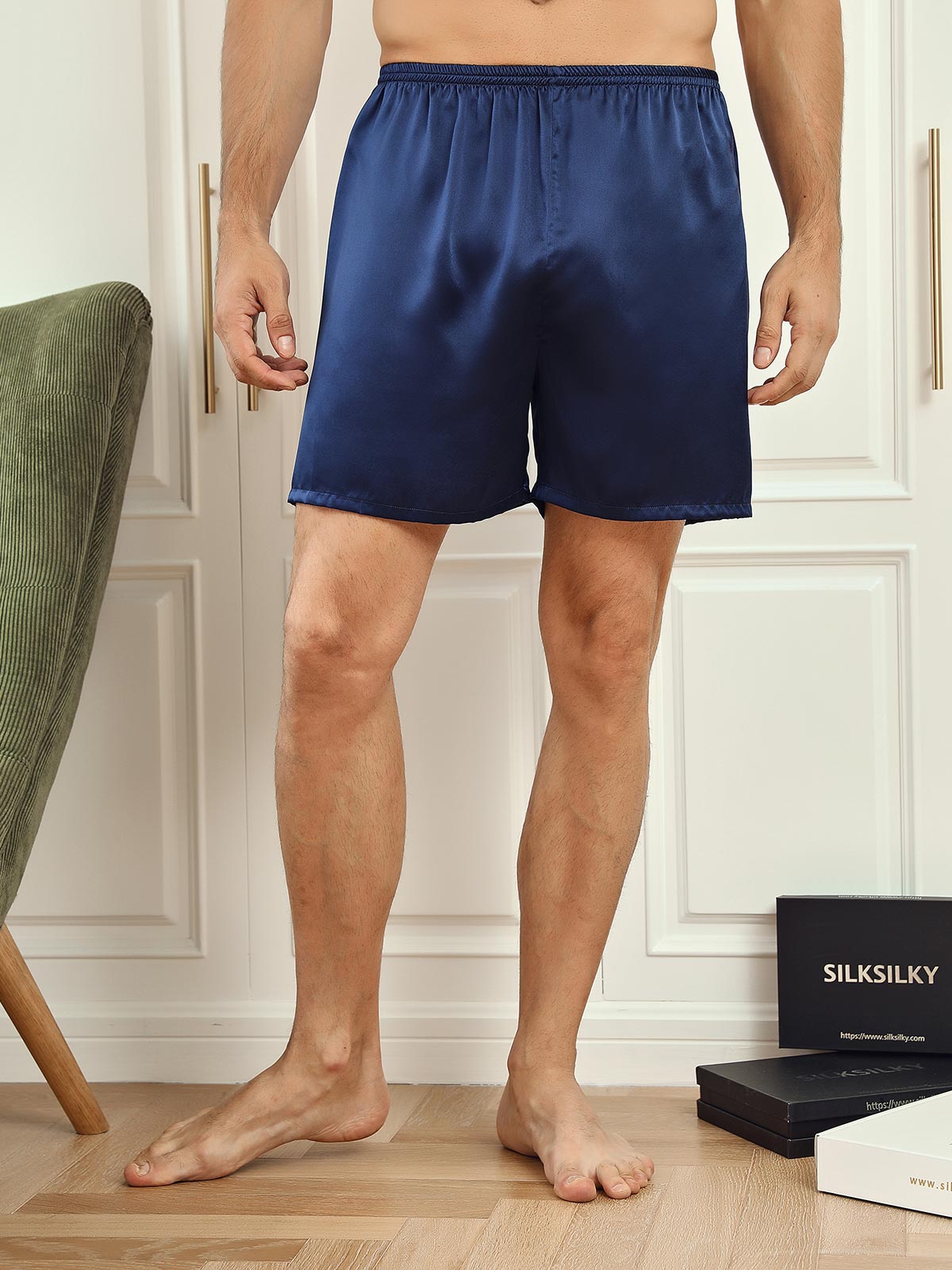 [Blu Scuro] SilkSilky-IT 19Momme Mens Sleep Bottoms 003
