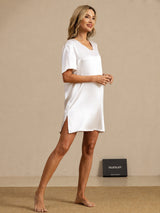 [Bianco] SilkSilky-IT Half Sleeve V Neck Camicia da notte 006