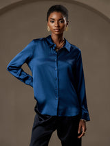 [Verde Acqua] SilkSilky-IT Long Sleeve Lapel Collar Camicie da donna 001