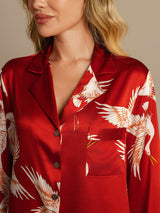 [Rosso Scuro] SilkSilky-IT Long Sleeve Lapel Collar Camicia da notte 004