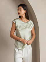 [Verde Chiaro] SilkSilky-IT Cap Sleeve Cowl Neck Magliette donna 001