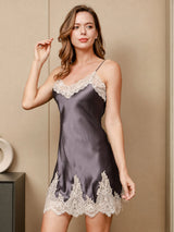 [Grigio Porpora] SilkSilky-IT 3/4 Sleeve V Neck Set camicia e vestaglia 004