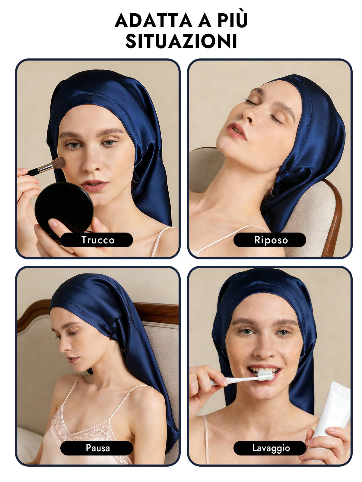 [Blu Scuro] SilkSilky-IT Cuffia di seta 007