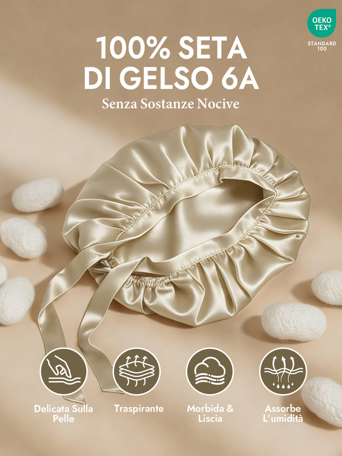 [Beige] SilkSilky-IT Cuffia di seta 002