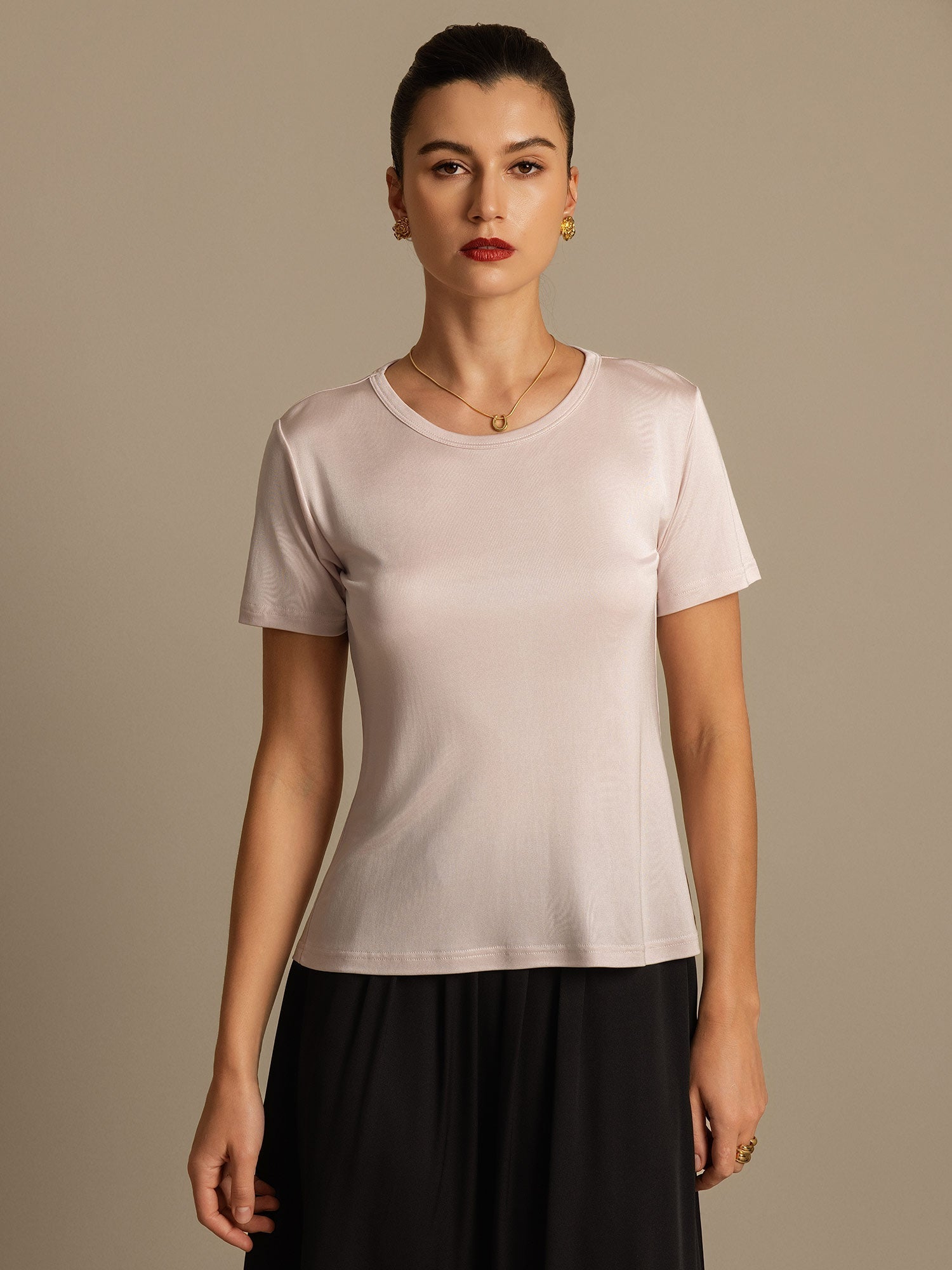 [Rosa Chiaro] SilkSilky-IT Maglia di seta Womens T-Shirt 001