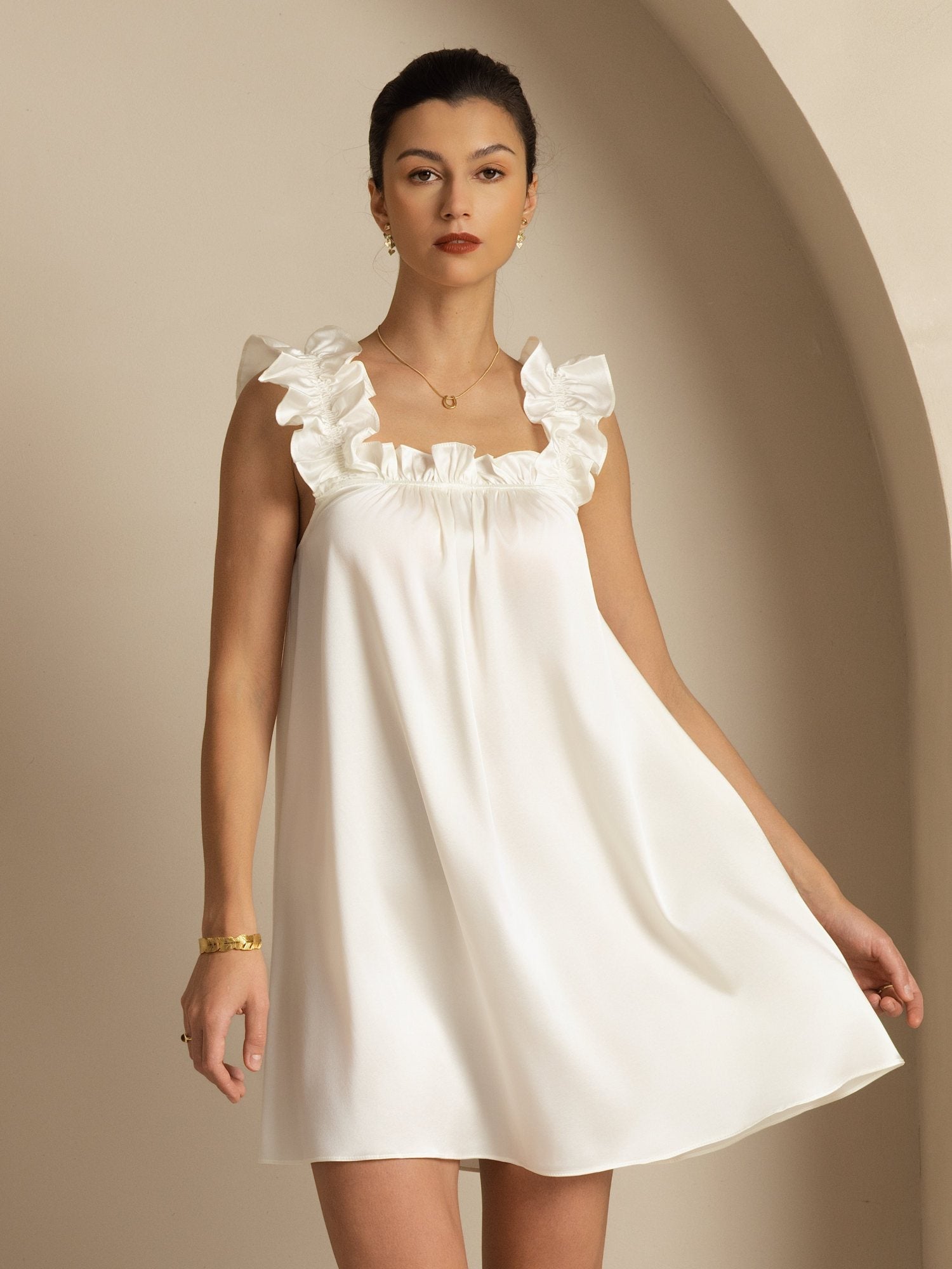 [Bianco] SilkSilky-IT 19Momme Seta Senza maniche Scollo quadrato Vestiti da donna 001