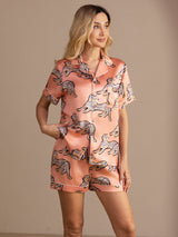 [Gatto Rosa] SilkSilky-IT Short Sleeve Lapel Collar Pigiami da donna 001
