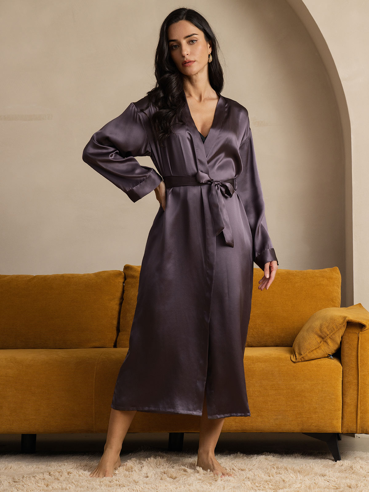 [Grigio Porpora] SilkSilky-IT Seta pura Womens Robe 003
