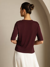 [Vino Windsor] SilkSilky-IT Half Sleeve Crew Neck Magliette donna 002