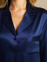 [Blu Scuro] SilkSilky-IT Long Sleeve Lapel Collar Camicia da notte 006