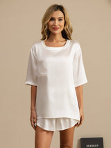 [Bianco] SilkSilky-IT Short Sleeve Round Neck Pigiami da donna 001