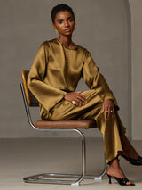 [Marrone] SilkSilky-IT Long Sleeve Boat Neck Camicette 007