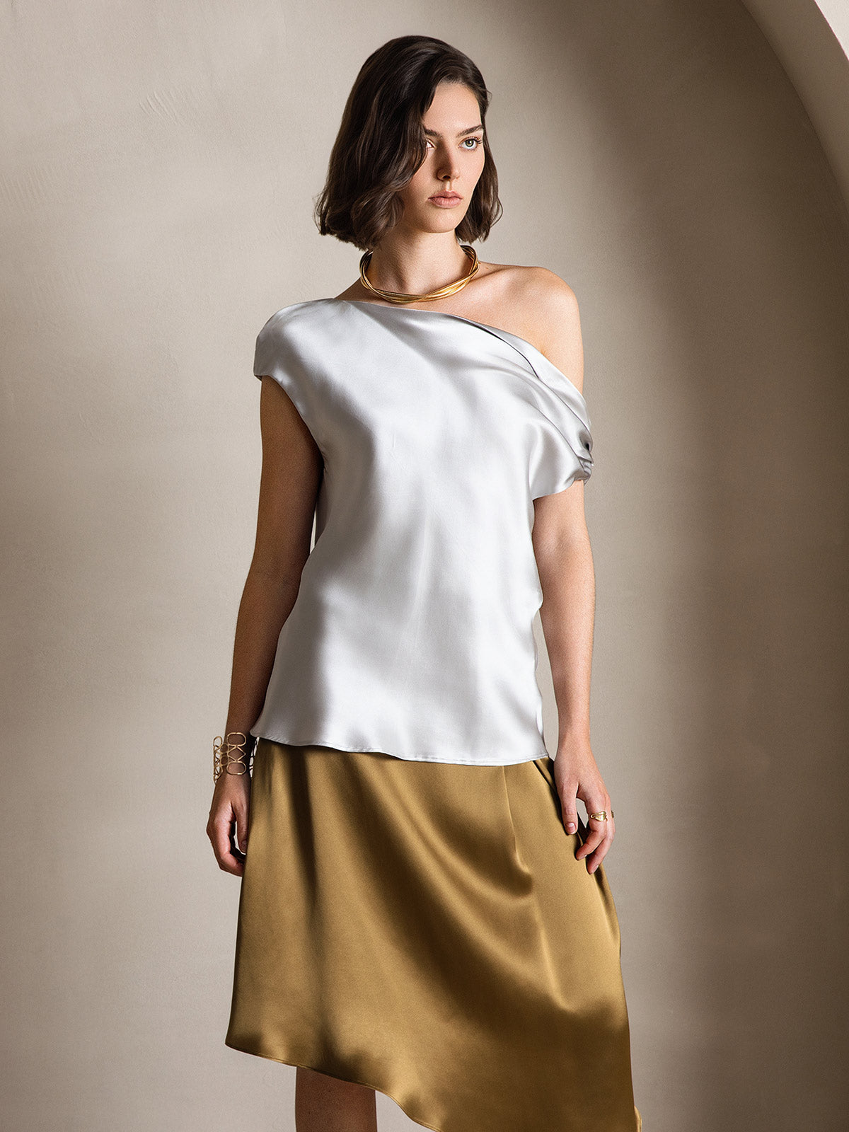 [Grigio Chiaro] SilkSilky-IT 19Momme Seta Womens T-Shirt 003