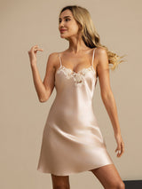 [Rosa] SilkSilky-IT Sleeveless V Neck Camicia da notte 001