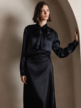 [Nero] SilkSilky-IT Long Sleeve Tie Neck Bluse 003