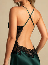 [Verde Smeraldo] SilkSilky-IT Sleeveless V Neck Camicia da notte 005