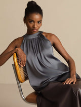 [Grigio Scuro] SilkSilky-IT Sleeveless Halter Magliette donna 008