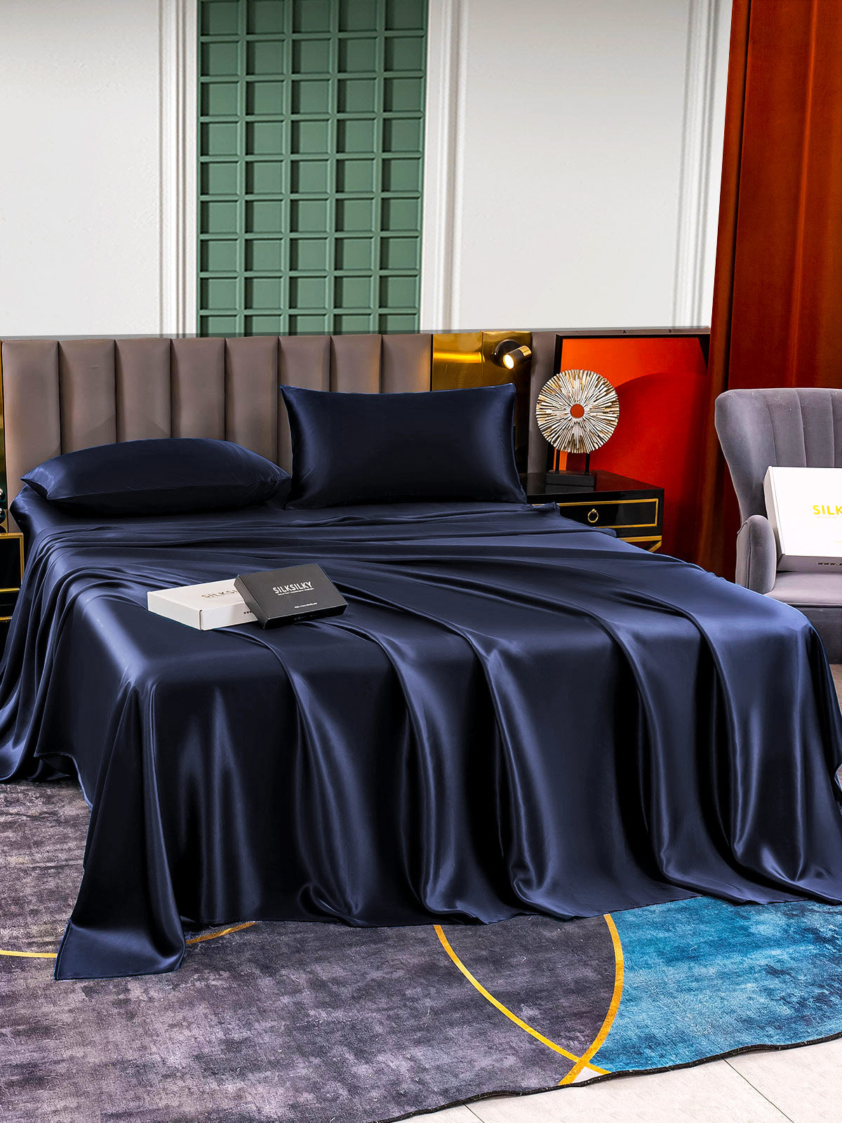 [Blu Scuro] SilkSilky-IT 25Momme Seta pura Bedding Set 002