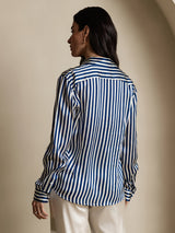 [Righe Navy] SilkSilky-IT Long Sleeve Lapel Collar Camicie da donna 002
