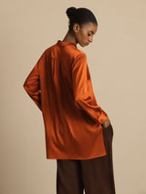 [Caramello] SilkSilky-IT 19Momme Manica lunga Collo Alto Camicette 002