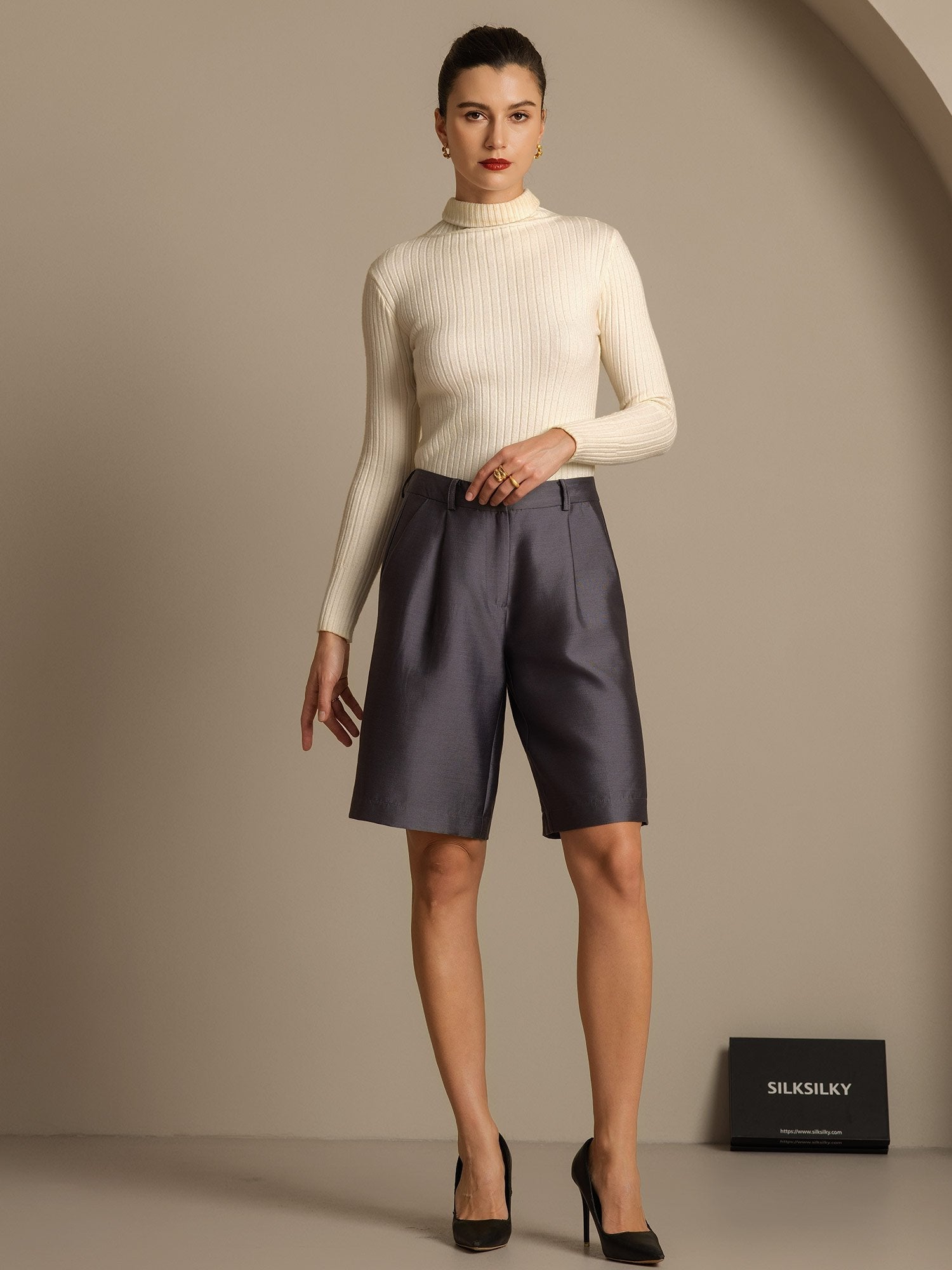 [Grigio] SilkSilky-IT 32Momme Seta Womens Shorts 006,