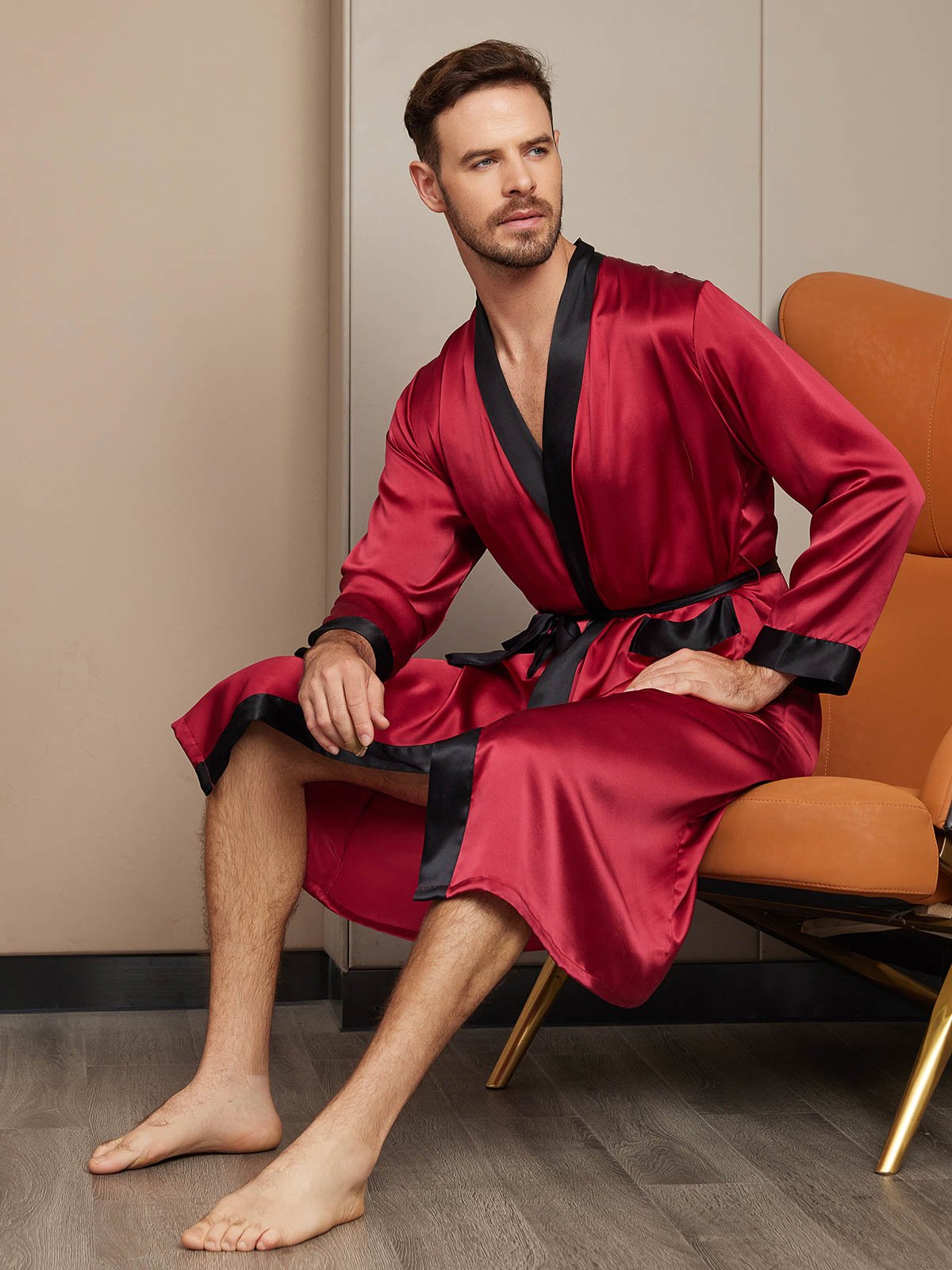 SilkSilky IT Seta pura Manica lunga Mens Robe Vino 004