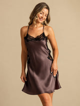 [Marrone Scuro] SilkSilky-IT Sleeveless V Neck Camicia da notte 001