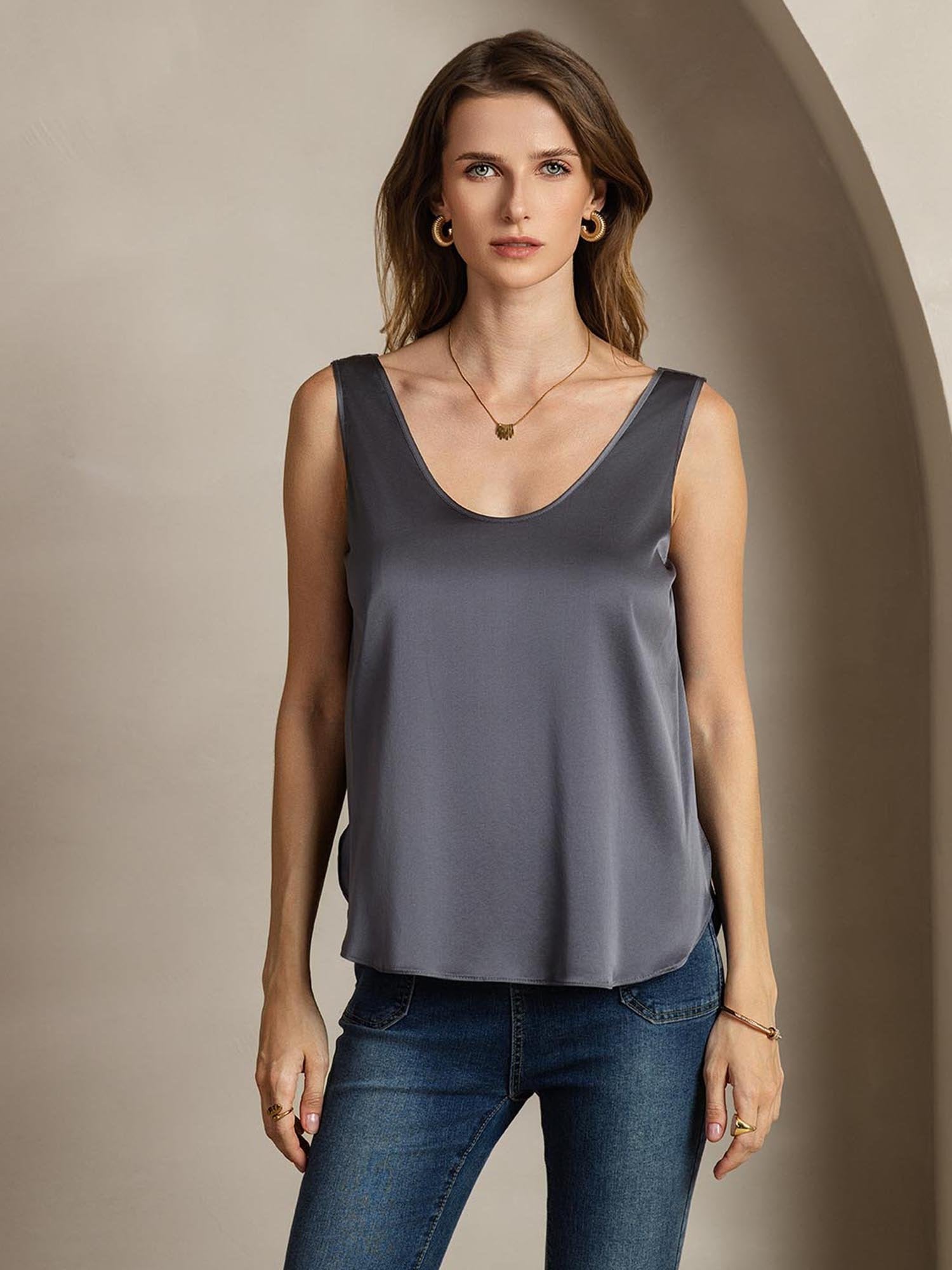 [GrigioScuro] SilkSilky-IT 19Momme Seta Womens T-Shirt 002