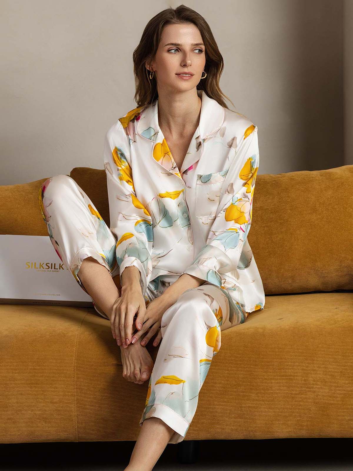 [Inchiostro Orchidea] SilkSilky-IT Seta pura Womens Pajamas 003