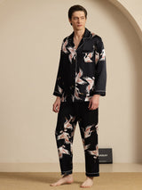 [Nero] SilkSilky-IT Long Sleeve Lapel Collar Pigiami da uomo 006