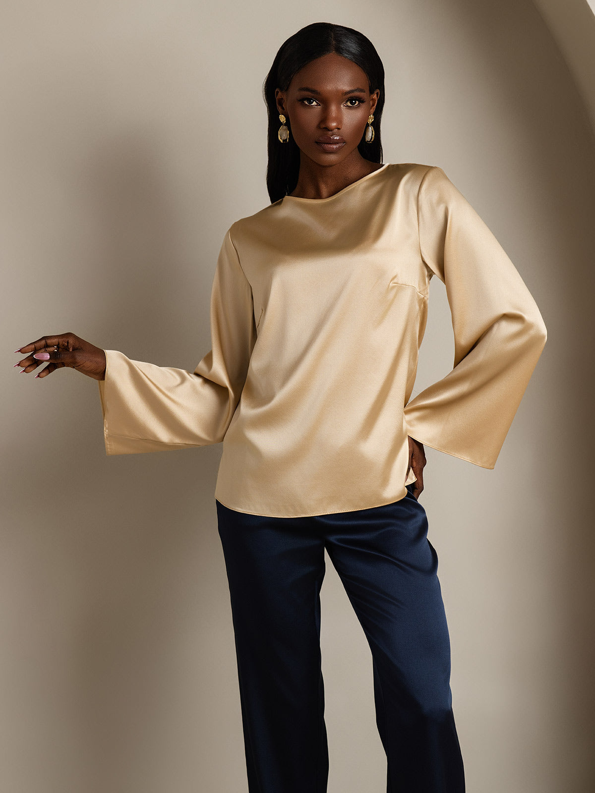 [Champagne] SilkSilky-IT 19Momme Seta Womens T-Shirt 001