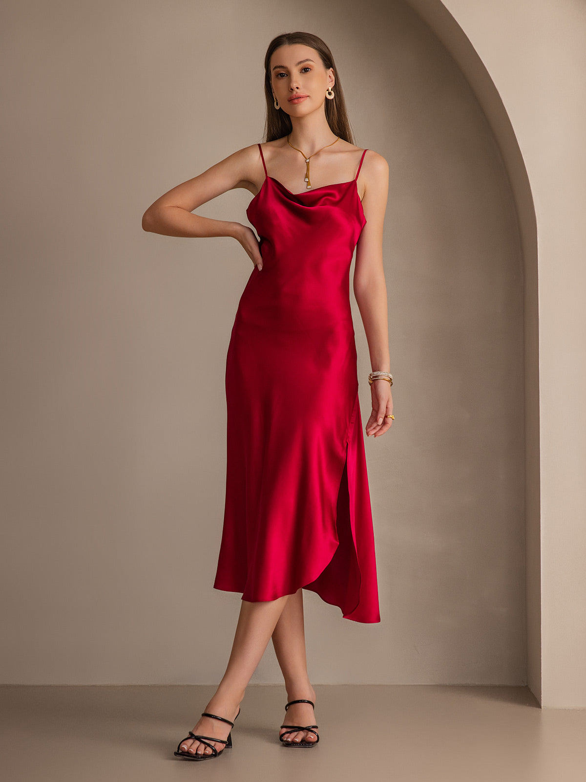 [Vino] SilkSilky-IT 19Momme Seta pura Collo drappeggiato Vestiti da donna 007