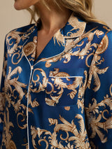[Drago Navy] SilkSilky-IT Long Sleeve Lapel Collar Pigiami da donna 007