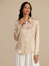 [Champagne] SilkSilky-IT 19Momme Manica lunga Colletto con Revers Camicie da donna 003