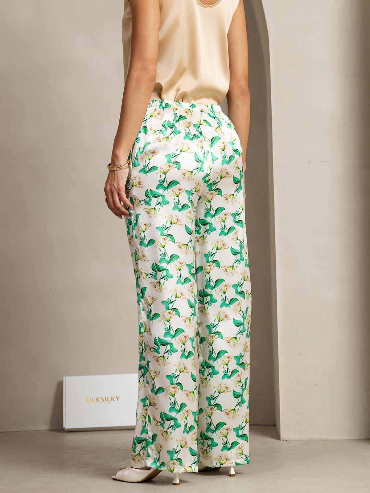 [Floreale Verde] SilkSilky-IT 19Momme Seta Womens Pants 002