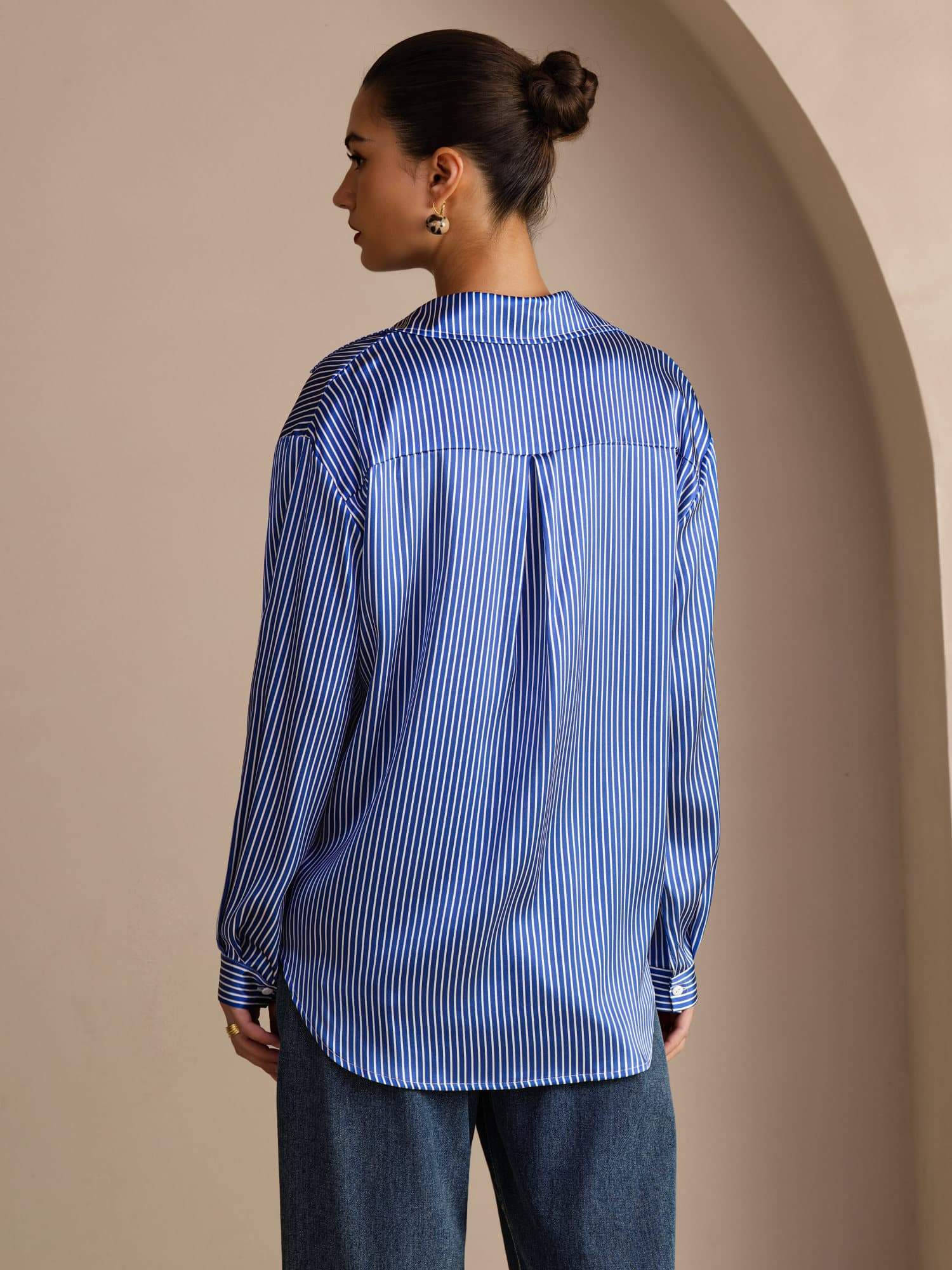 [Riga Diplomatica Blu] SilkSilky-IT Long Sleeve Lapel Collar Camicie da donna 002