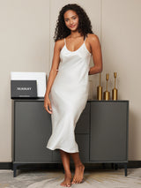 [Bianco] SilkSilky-IT Sleeveless V Neck Camicia da notte 003