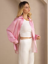 [Riga Diplomatica Rosa] SilkSilky-IT Long Sleeve Lapel Collar Camicie da donna 005