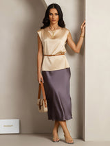 [Champagne] SilkSilky-IT Cap Sleeve Round Neck Magliette donna 004