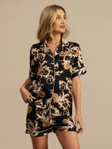 [Drago Nero] SilkSilky-IT Short Sleeve Lapel Collar Pigiami da donna 004