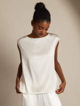 [Bianco] SilkSilky-IT Cap Sleeve Round Neck Magliette donna 006