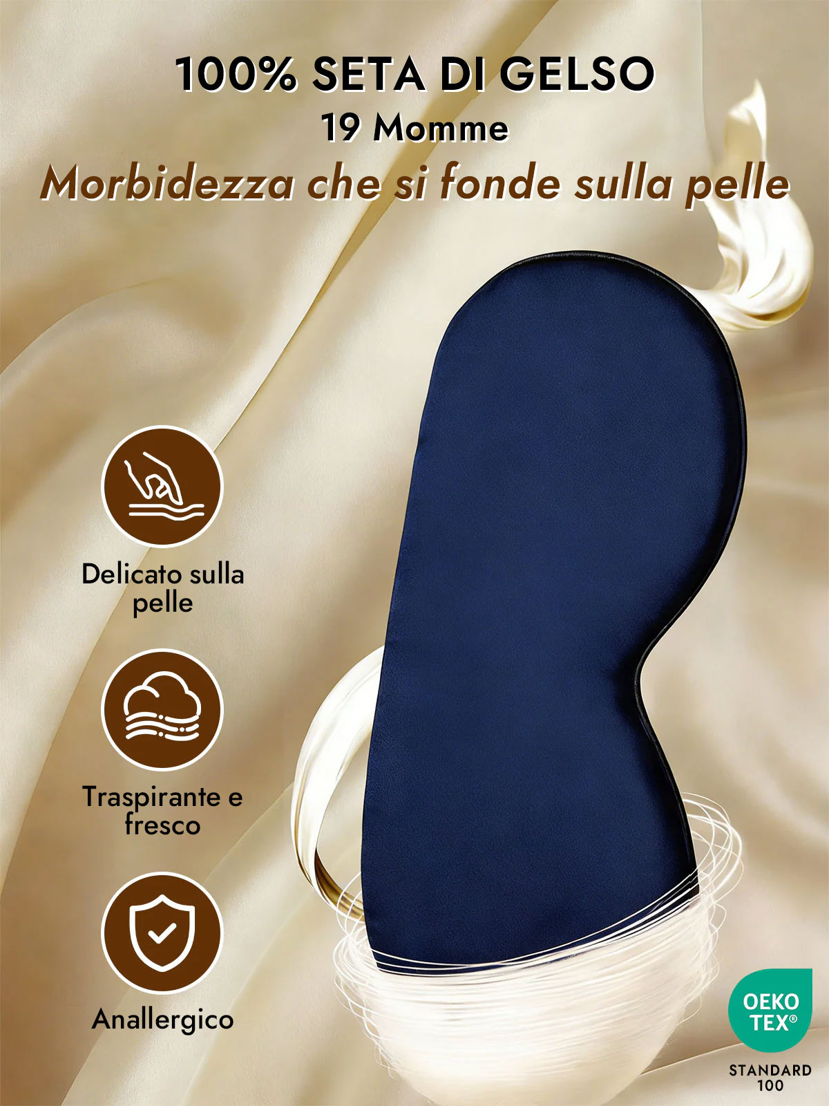 [Blu Scuro] SilkSilky-IT Mascherina da Notte 003