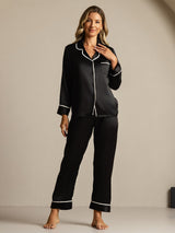[Nero] SilkSilky-IT Long Sleeve Lapel Collar Pigiami da donna 007