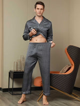 [Ginkgo Blu Navy] SilkSilky-IT Long Sleeve Lapel Collar Pigiami da uomo 009